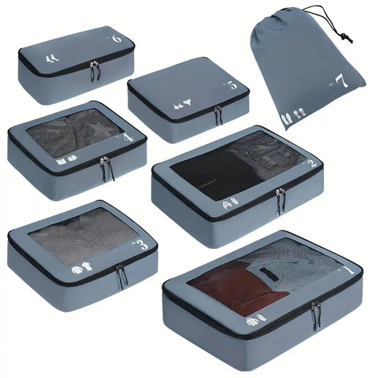 Set de 7 Organisateurs de Valise – Pochettes de Rangement Voyage Étanches pour Vêtements, Chaussures et Accessoires