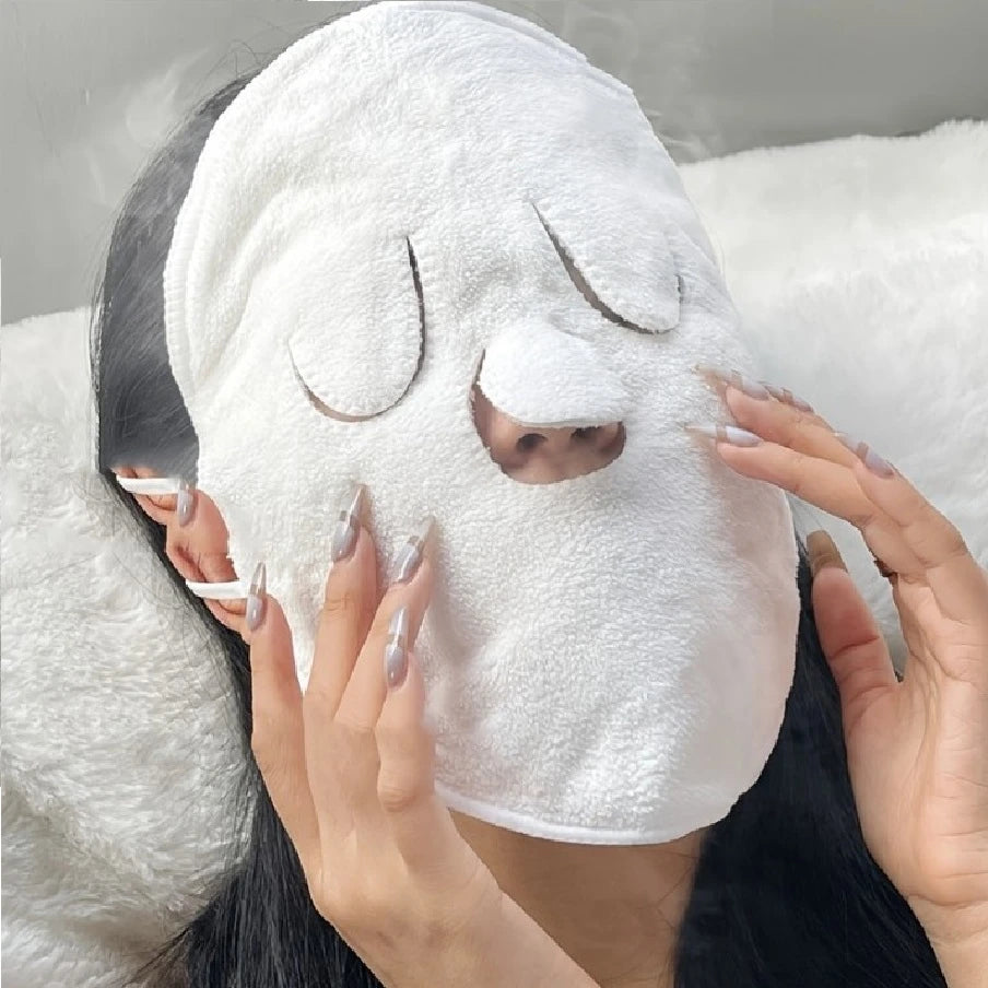 Masque Visage Réutilisable en Coton Doux – Serviette Chaude pour Soins Hydratants, Nettoyage et Relaxation