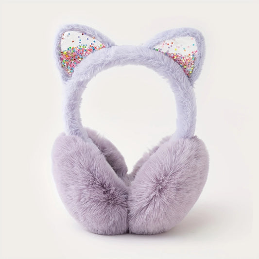 Cache-Oreilles Femme Hiver en Fausse Fourrure – Design Oreilles de Chat avec Paillettes, Doux et Chaud