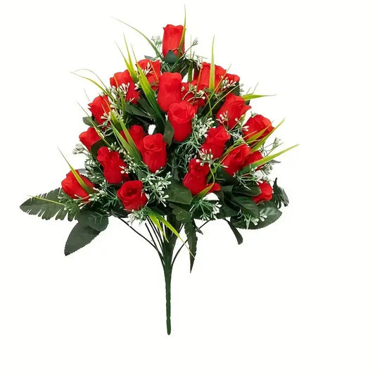 Bouquet de Fleurs Artificielles Roses Rouges – Hommage et Décoration pour Tombes ou Urnes Funéraires Animaux