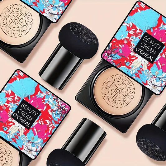 Fond de Teint Cushion Crème O’Cheal – Maquillage Haute Couvrance avec Éponge Tampon Fleur pour Teint Parfait