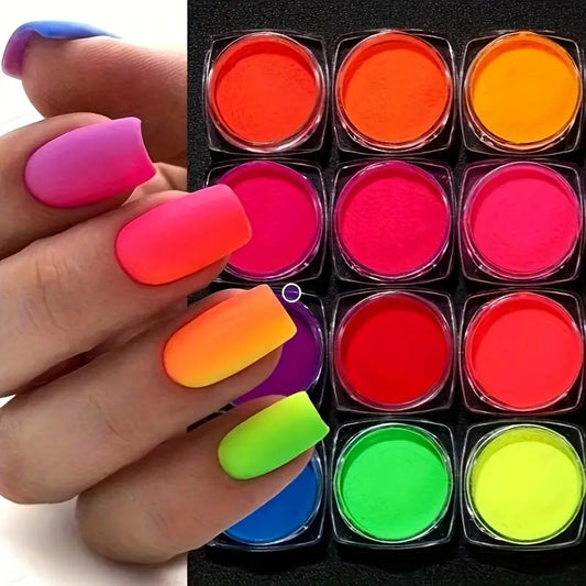 Vernis en Poudre Fluorescent – 12 Couleurs Néon Intenses pour Ongles Dégradés et Nail Art