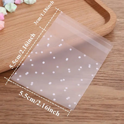 Sachets Plastique Transparent à Pois Blancs – Lot de Pochettes Autocollantes 7x7 cm pour Confiseries et Petits Cadeaux