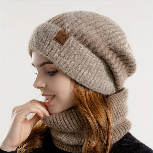 Ensemble Hiver Femme 2/3 Pièces – Bonnet, Tour de Cou et Gants Tactiles Chauds en Laine Tricotée