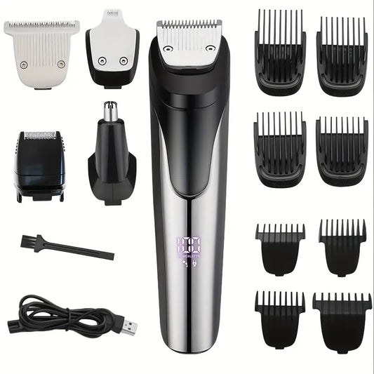 Tondeuse Électrique Multifonction – Rasoir, Tondeuse Nez & Oreilles, Sabots Réglables & Affichage LED