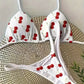 Bas de Bikini Femme à Imprimé Cerises – Taille Basse Froncée, Style Fruité et Sexy pour l’Été
