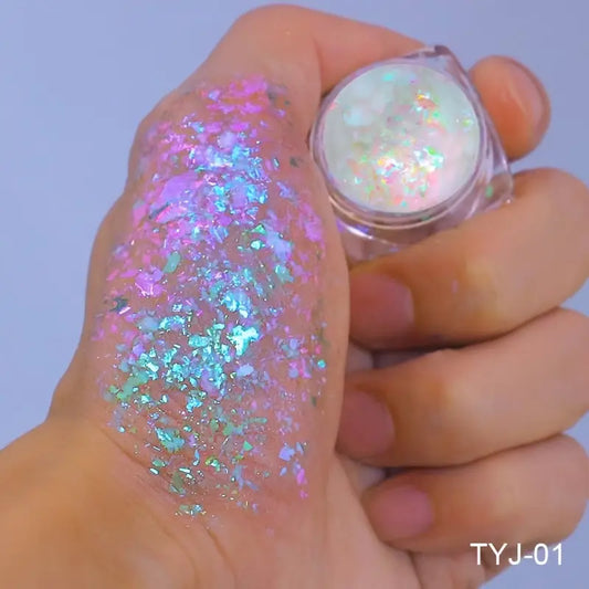 Vernis en Poudre Flocons Holographiques – Effet Nacré Multicolore pour Nail Art Féérique