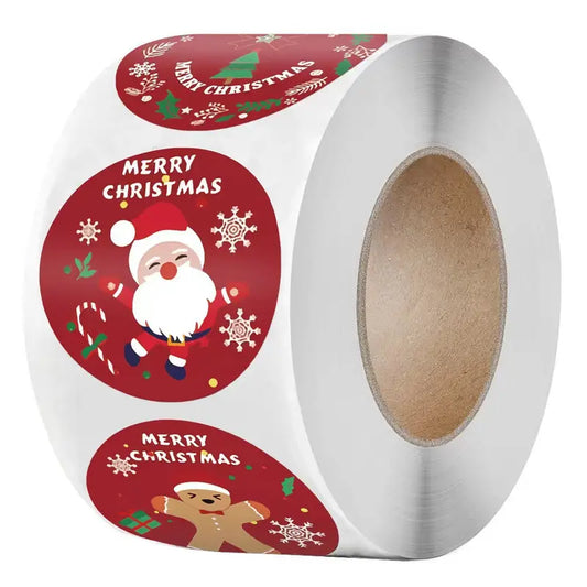 Stickers Noël Autocollants Ronds – Rouleau de 500 Étiquettes Merry Christmas pour Paquets Cadeaux et Enveloppes
