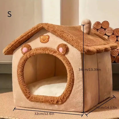 Maison Douillette en Forme de Chalet pour Chat ou Petit Chien – Lit d’Hiver Confortable avec Coussin Amovible