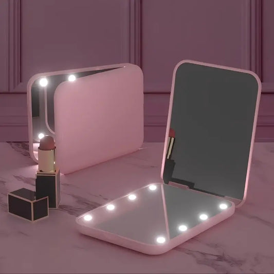Miroir de Maquillage LED Pliable – Compact, Réglable et Portable pour Sac à Main ou Voyage