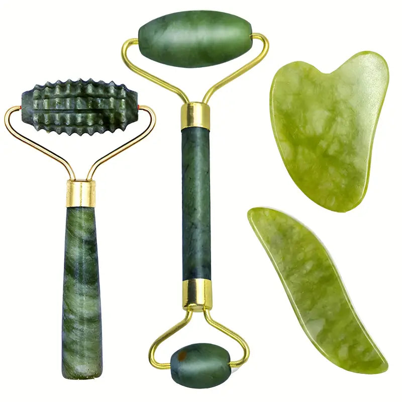 Set Massage Visage Jade – Rouleaux & Gua Sha pour Drainage Lymphatique, Anti-Rides & Éclat Naturel
