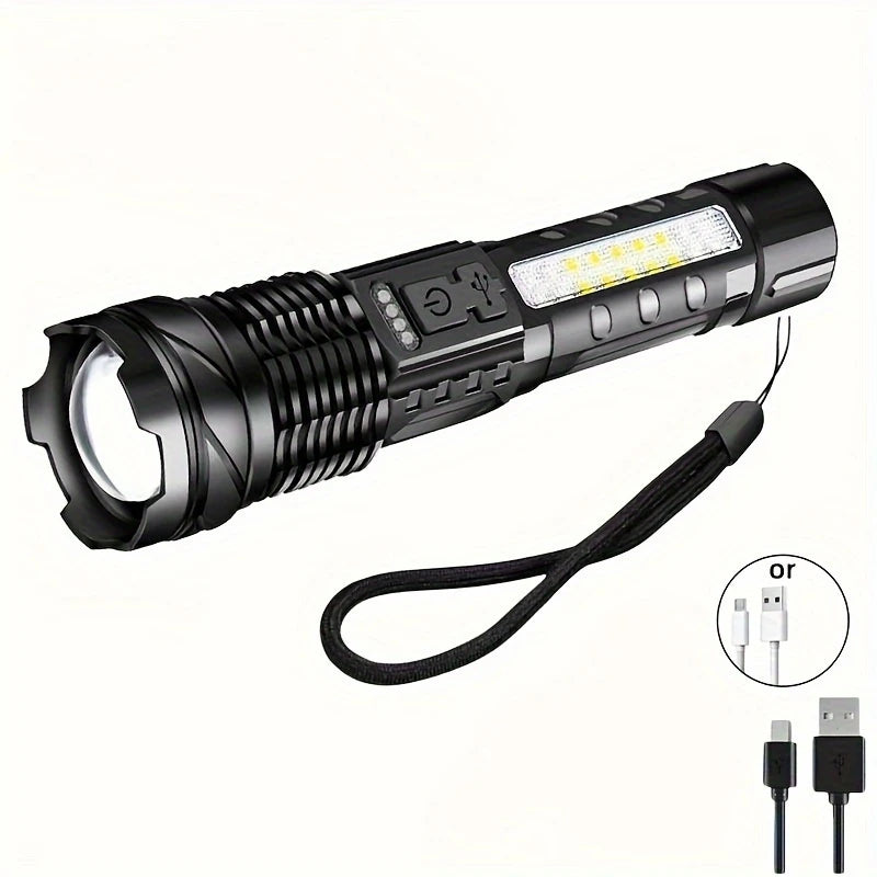 Lampe Torche LED Ultra Puissante Rechargeable – Éclairage Zoomable avec Câble USB, Idéale pour Camping & Survie