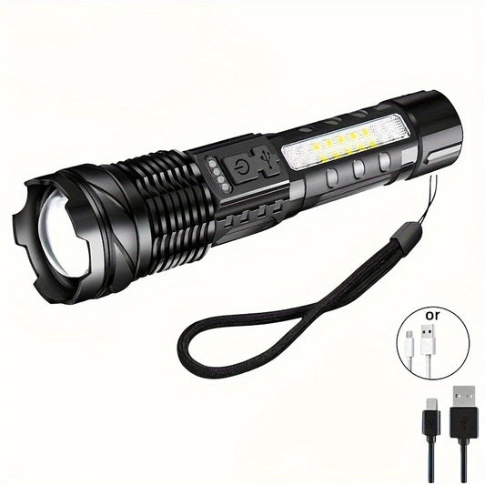 Lampe Torche LED Ultra Puissante Rechargeable – Éclairage Zoomable avec Câble USB, Idéale pour Camping & Survie
