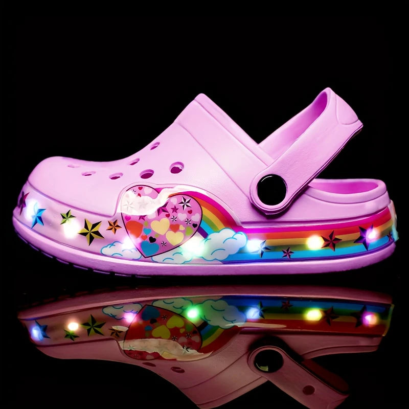 Sabots Enfant Fille LED – Sandales Lumineuses Rose Licorne Arc-en-Ciel
