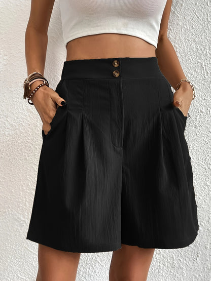 Short de Plage Femme Taille Haute – Coupe Fluide Élégante avec Boutons & Poches
