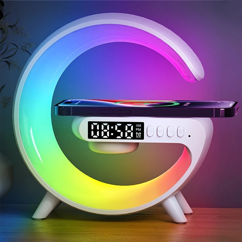 Station de Charge Sans Fil 2 en 1 avec Écran LED et Veilleuse RGB – Chargeur et Horloge de Bureau pour iPhone