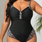 Maillot de Bain Une Pièce Femme Grande Taille – Noir Élégant avec Détail Léopard Galbant