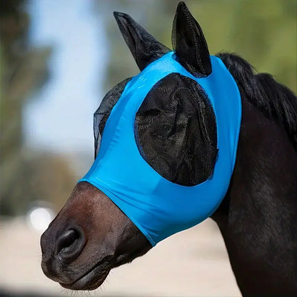 Masque Anti-Mouches pour Chevaux – Couvre-Tête Respirant avec Protection des Oreilles et des Yeux