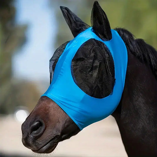 Masque Anti-Mouches pour Chevaux – Couvre-Tête Respirant avec Protection des Oreilles et des Yeux