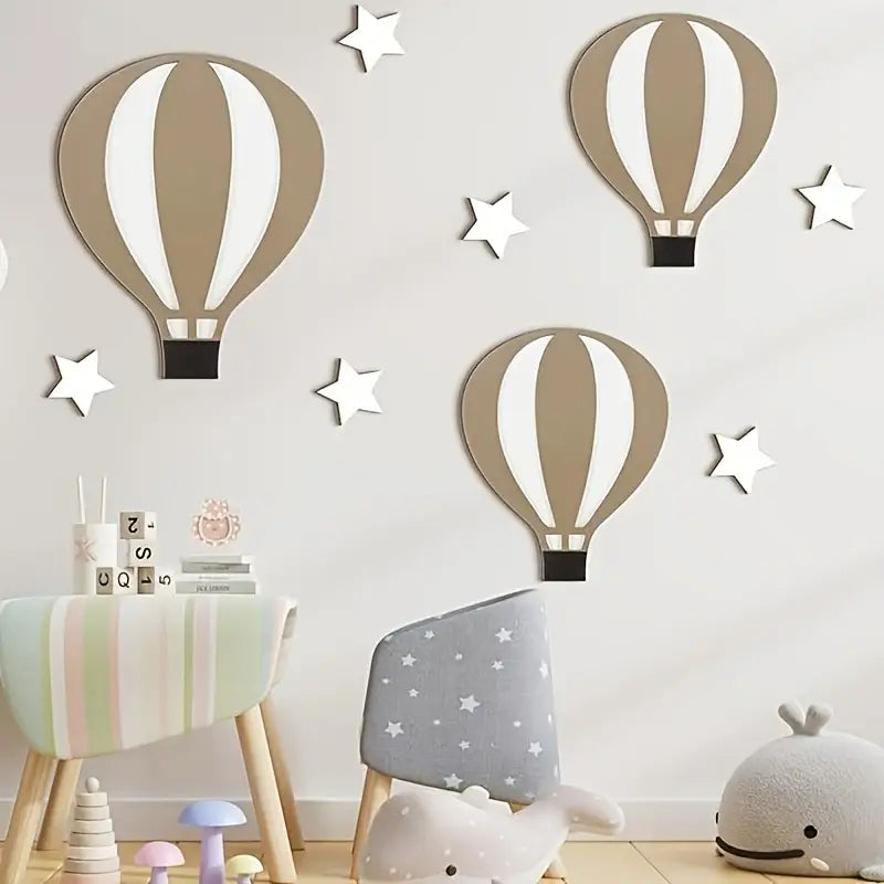 Stickers Muraux Montgolfières et Étoiles – Décoration Adhésive pour Salle de Classe ou Chambre d’Enfant