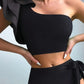 Bikini vert/noir asymétrique avec volant – Haut une épaule élégant et culotte taille haute nouée