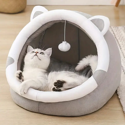 Panier Igloo pour Chat avec Oreilles – Lit Douillet Fermé avec Jouet Suspendu, Confort et Intimité