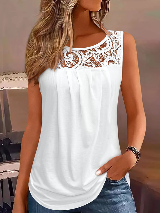 Top Sans Manches Dentelle Bohème – Élégance Légère pour l’Été
