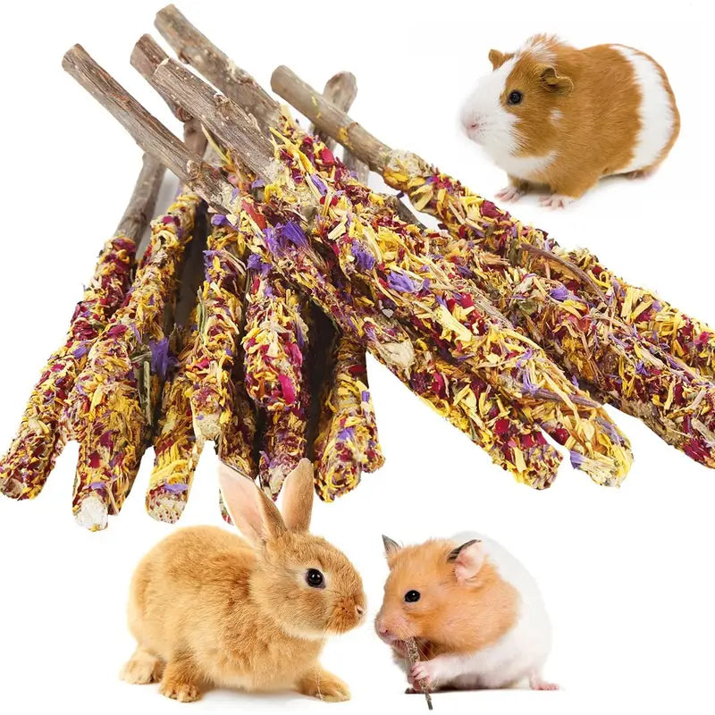Bâtonnets à Mâcher pour Lapins et Rongeurs – Friandises Naturelles aux Fleurs Séchées et Bois de Pommier