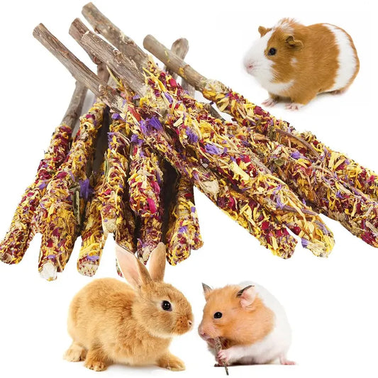 Bâtonnets à Mâcher pour Lapins et Rongeurs – Friandises Naturelles aux Fleurs Séchées et Bois de Pommier