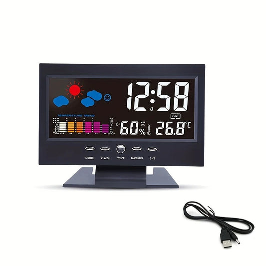 Station Météo Intelligente avec Écran LCD – Horloge Digitale, Température, Humidité & Prévisions Météo
