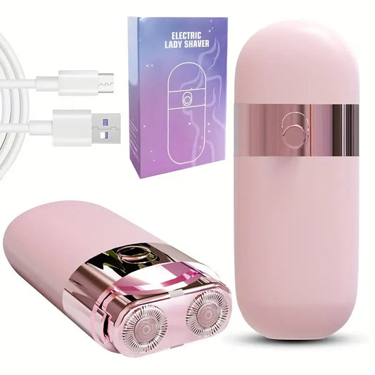 Rasoir Électrique Femme Rechargeable – Mini Rasoir Sans Douleur Double Tête, Épilateur de Poche Doux & Silencieux