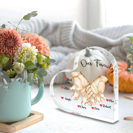 Bloc en acrylique personnalisé “Our Family” – Cadeau émouvant pour parents, couples ou grands-parents