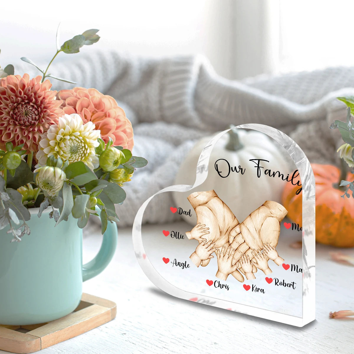 Bloc en acrylique personnalisé “Our Family” – Cadeau émouvant pour parents, couples ou grands-parents