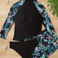 Ensemble Rashguard Femme 3 Pièces – Maillot de Bain à Manches Longues avec Short Fleuri et Culotte Noire