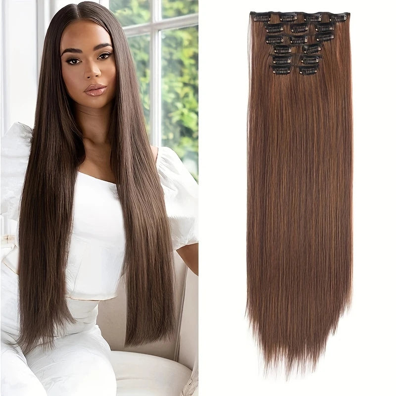 Extensions Cheveux Lisses à 16 Clip – Longueur et Volume Naturel Instantané