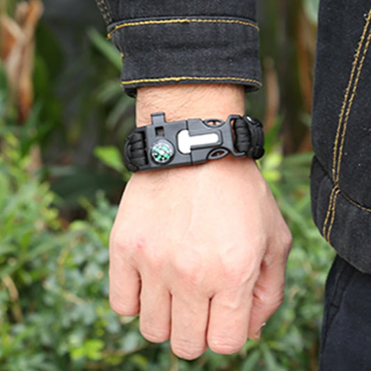 Bracelet de Survie Paracorde 5 en 1 – Boussole, Sifflet, Pierre à Feu & Couteau
