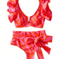 Bikini à volants – Haut élégant avec décolleté doré et culotte nouée avec grand nœud
