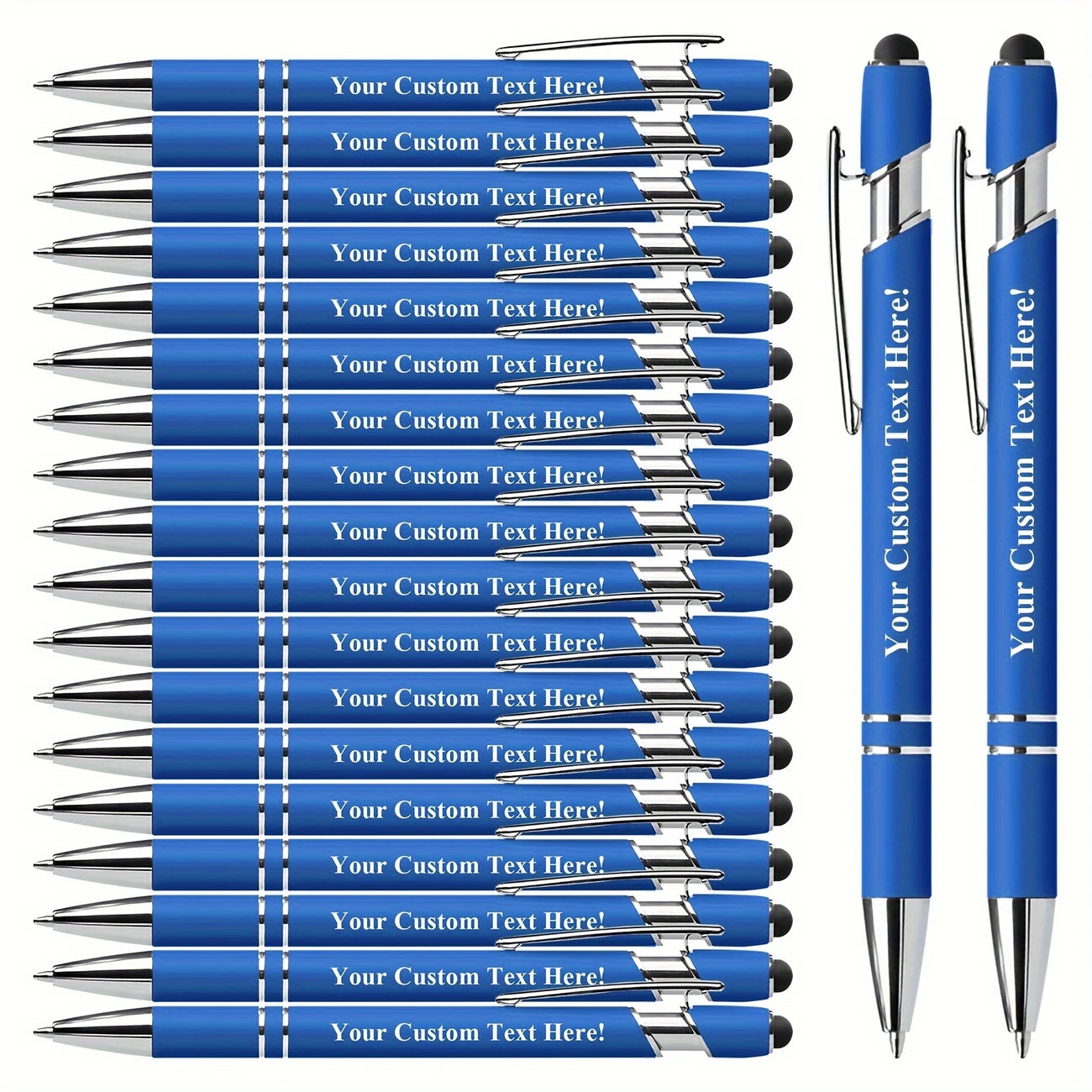 Lot de 20 Stylos Personnalisés avec Texte – Stylo Bille + Stylet Tactile – Idéal Entreprises, Mariages, Événements
