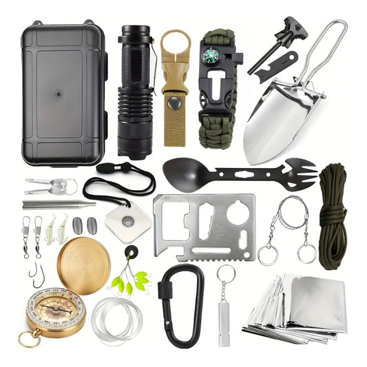 Kit de Survie Complet 27 en 1 – Outils de Randonnée, Camping, Escalade & Urgences