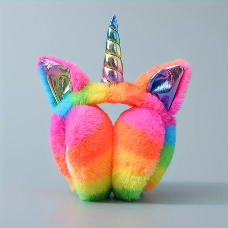 Cache-Oreilles Licorne Femme & Enfant – Pliable, Multicolore en Fausse Fourrure, Ultra Doux et Fantaisie