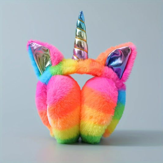 Cache-Oreilles Licorne Femme & Enfant – Pliable, Multicolore en Fausse Fourrure, Ultra Doux et Fantaisie
