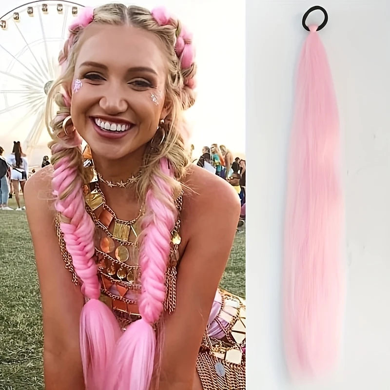 Extensions de Cheveux Colorées Tie and Dye Violet-Bleu-Rose-kaki – Mèches Synthétiques pour Tresses Créatives et Look Fun