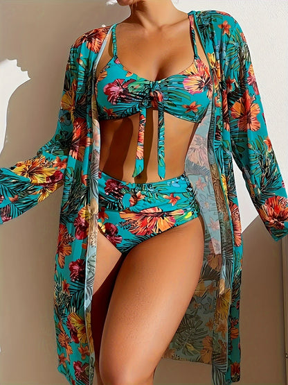 Bas de Bikini Femme Tropical – Taille Haute à Imprimé Floral, Look Exotique et Élégant
