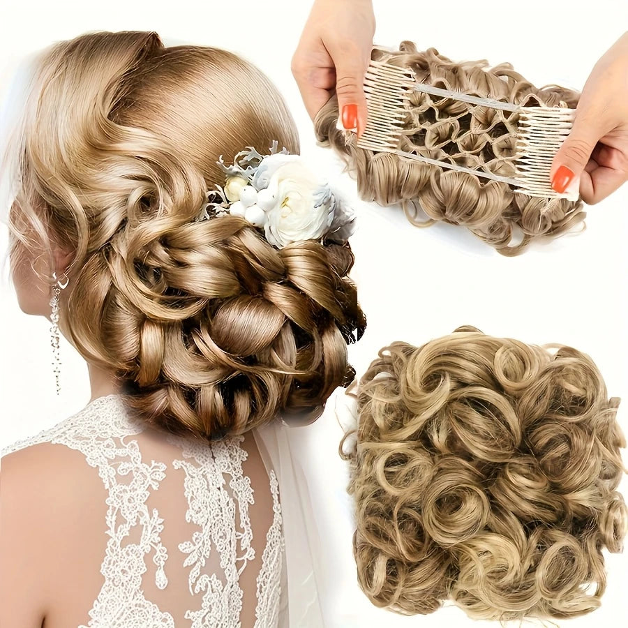 Chignon Postiche Bouclé avec Peigne – Extension Cheveux Facile à Fixer pour Mariage ou Soirée Élégante