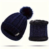 Ensemble Bonnet & Tour de Cou Femme Hiver, coloris Bleu marine