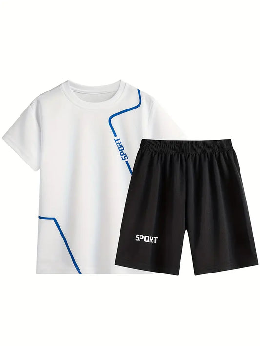 Ensemble de Sport Enfant – T-shirt Blanc et Short Noir Respirant Garçon/Fille