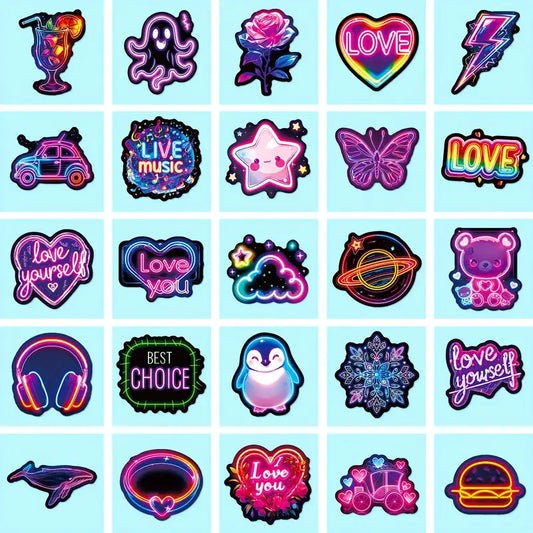 Autocollants Néon Ado – Stickers Colorés Love, Musique & Galaxy pour Ordinateur Portable et Tablette