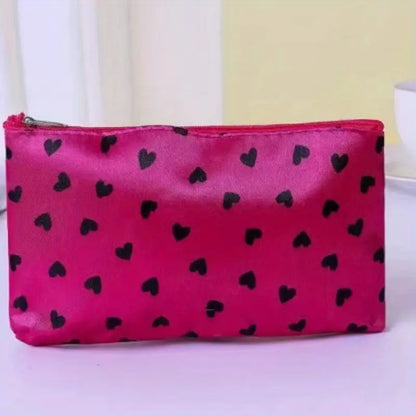 Trousse de Maquillage Motifs Cœurs – Pochette Zippée pour Rangement Cosmétique, Stylos ou Accessoires