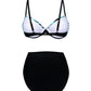 Bas de bikini taille haute gainant – Rayures multicolores et ceinture effet ventre plat pour silhouette affinée