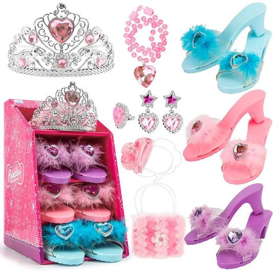 Coffret Déguisement Princesse Fille – Chaussures à Talons, Couronne, Bijoux et Accessoires de Jeu d’Imitation